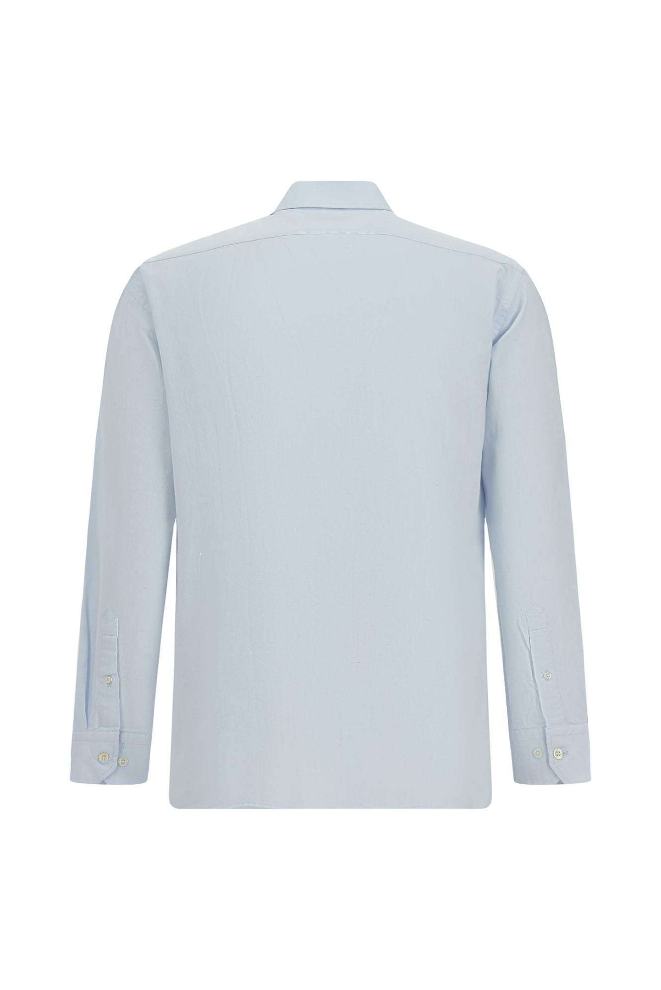 Açık Mavi Uzun Kol Slim Fit Dar Kesim Pamuklu Keten Gömlek