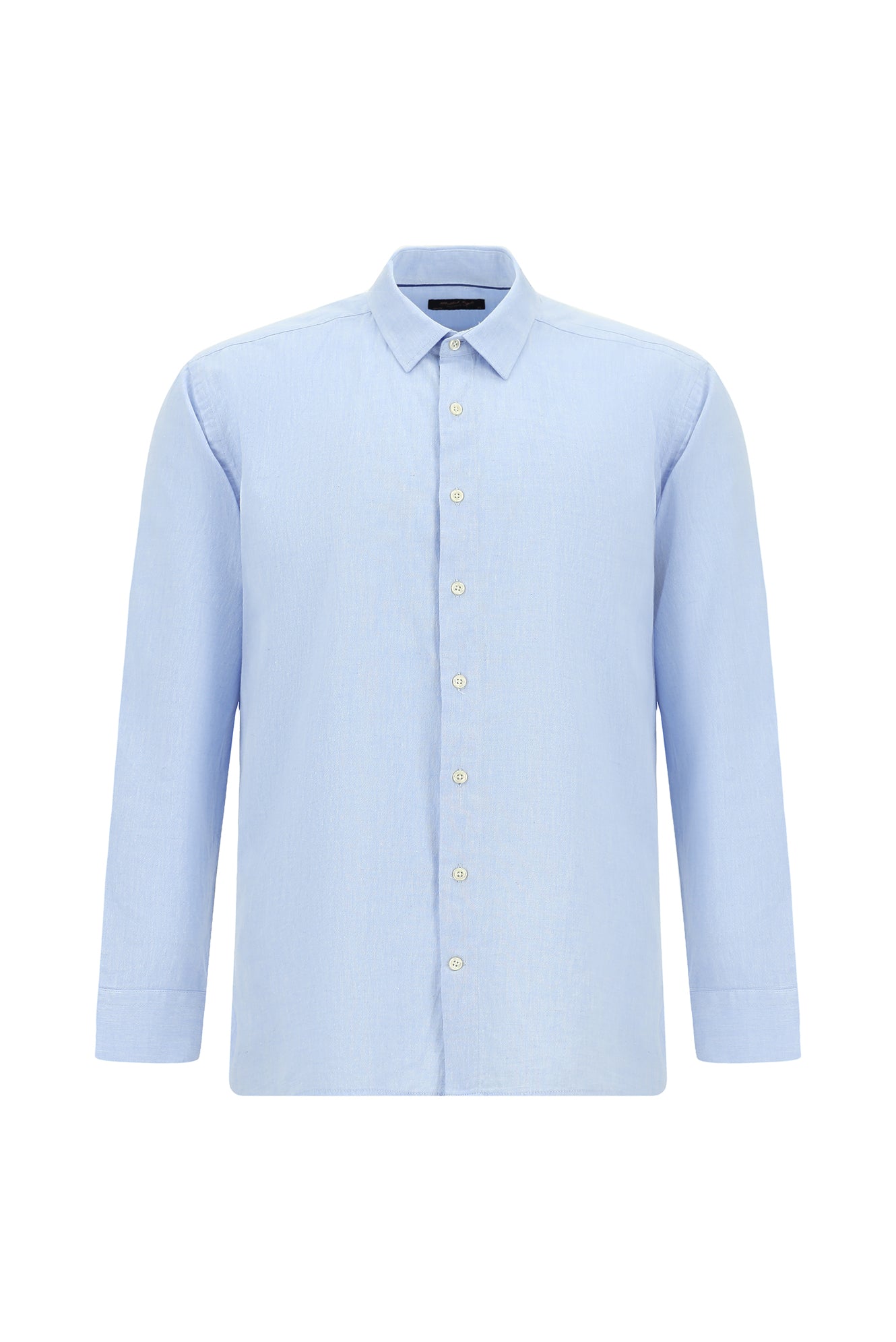 Mavi Uzun Kol Slim Fit Dar Kesim Pamuklu Keten Gömlek