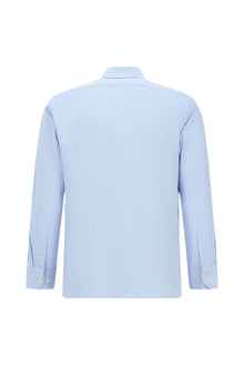 Mavi Uzun Kol Slim Fit Dar Kesim Pamuklu Keten Gömlek