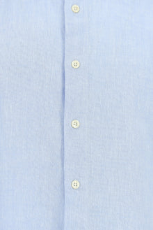 Mavi Uzun Kol Slim Fit Dar Kesim Pamuklu Keten Gömlek