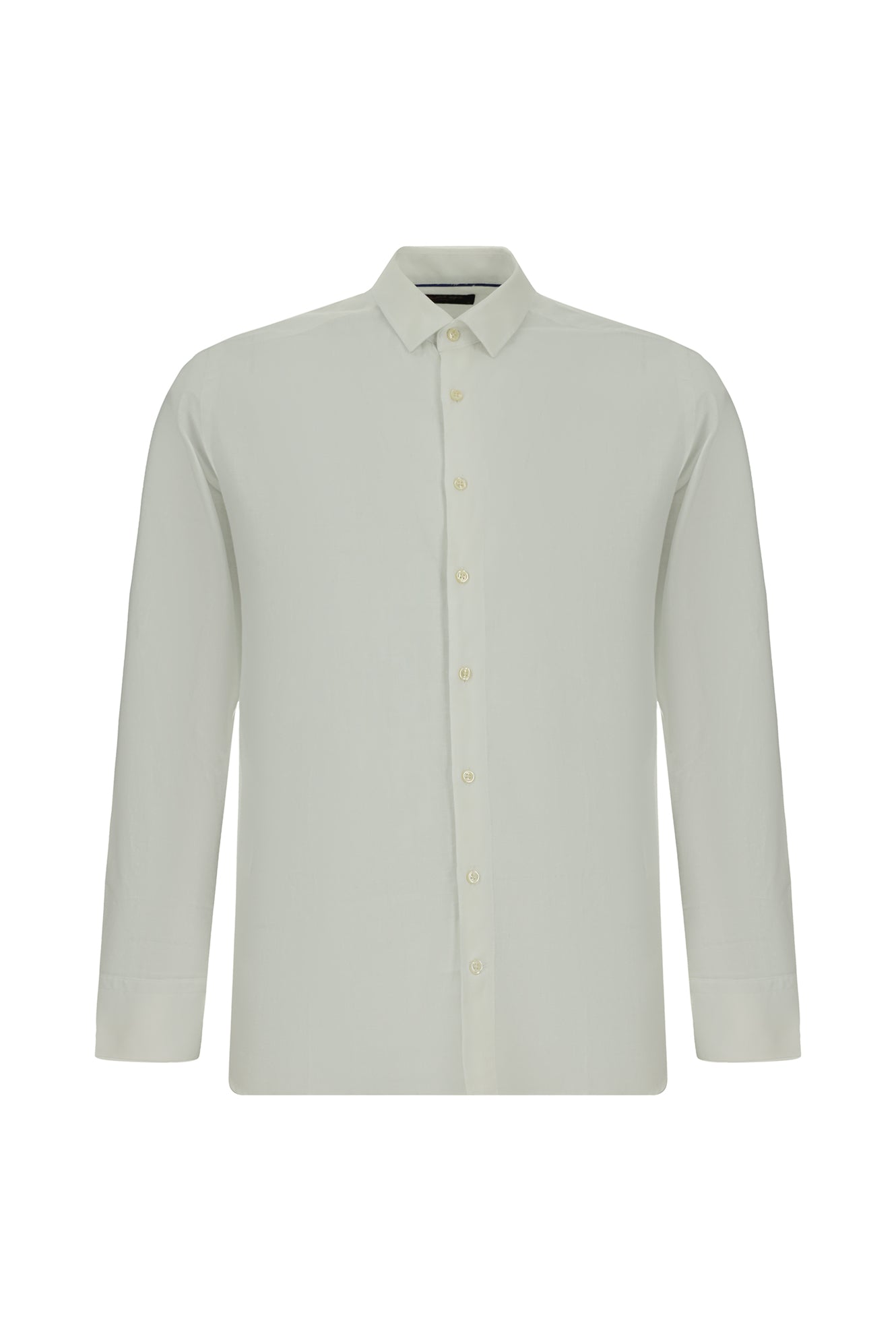 Beyaz Uzun Kol Slim Fit Dar Kesim Pamuklu Keten Gömlek