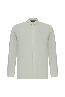 Beyaz Uzun Kol Slim Fit Dar Kesim Pamuklu Keten Gömlek