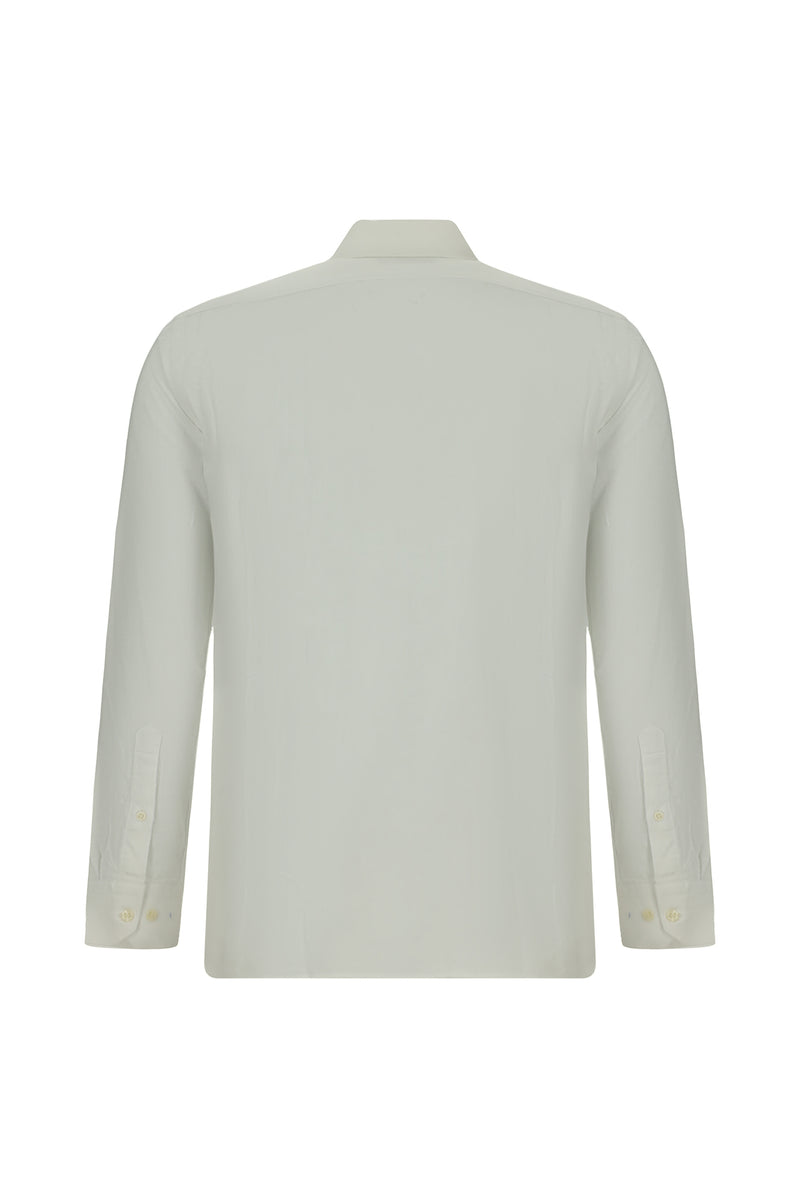 Beyaz Uzun Kol Slim Fit Dar Kesim Pamuklu Keten Gömlek