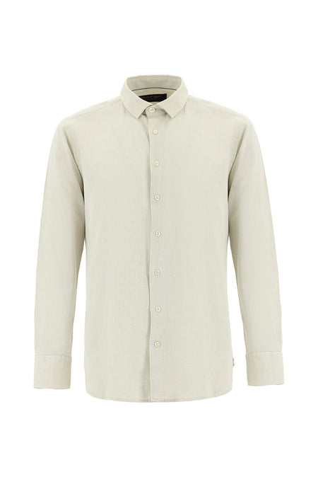 Taş Uzun Kol Slim Fit Dar Kesim Keten Gömlek