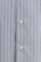 Orta Lacivert Uzun Kol Slim Fit Dar Kesim Çizgili Pamuk İtalyan Gömlek