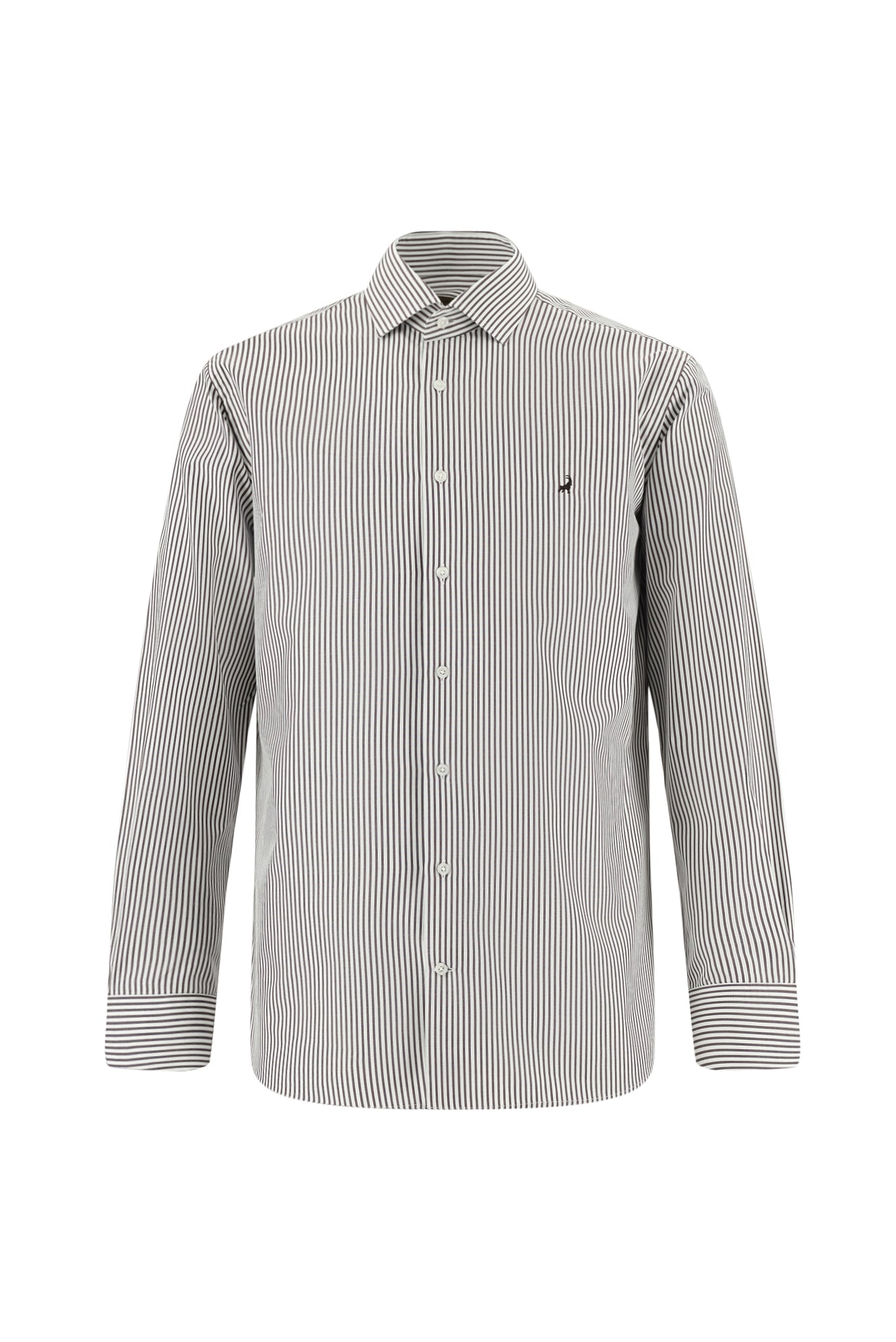 Koyu Kahve Uzun Kol Slim Fit Dar Kesim Çizgili Pamuk İtalyan Gömlek