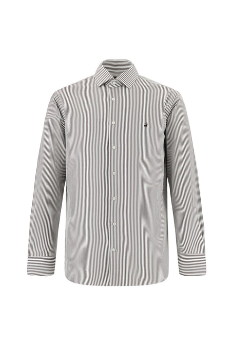 Koyu Kahve Uzun Kol Slim Fit Dar Kesim Çizgili Pamuk İtalyan Gömlek
