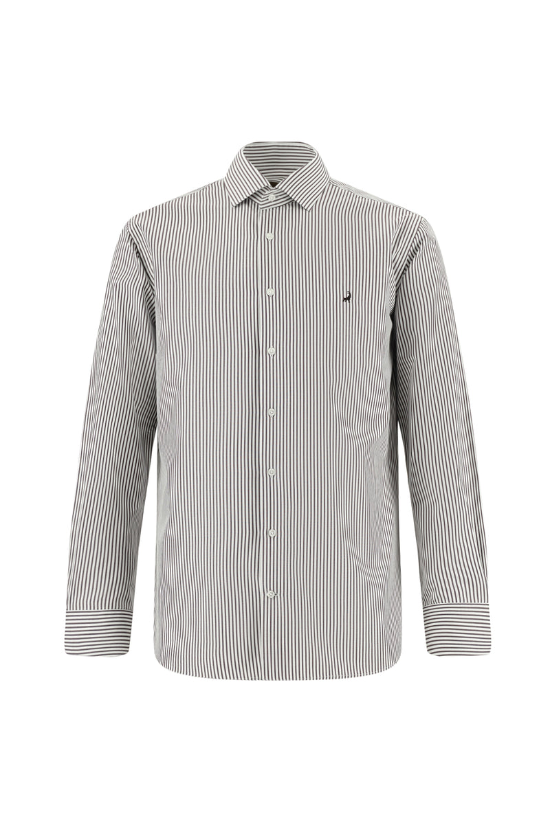 Koyu Kahve Uzun Kol Slim Fit Dar Kesim Çizgili Pamuk İtalyan Gömlek