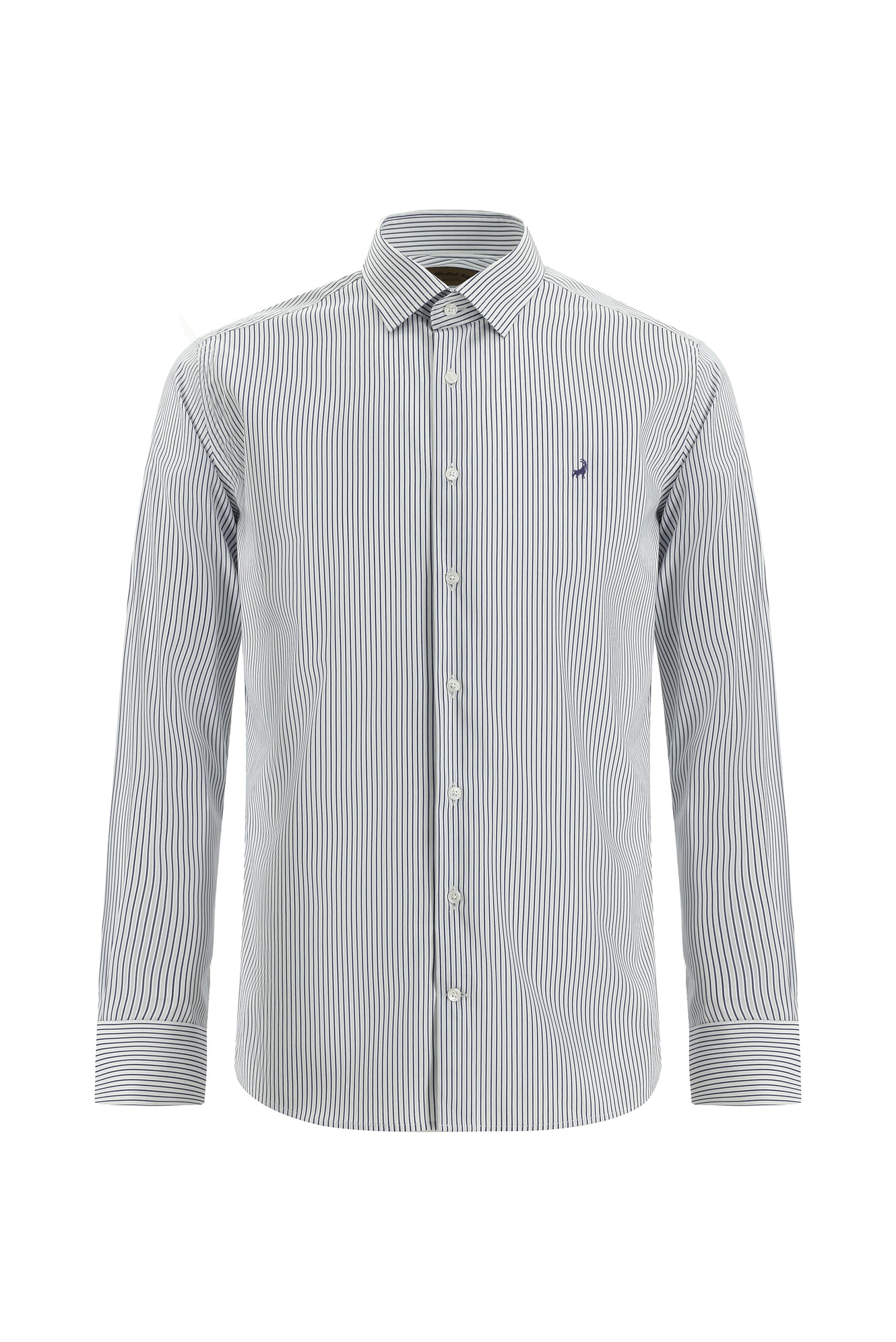 Beyaz Uzun Kol Slim Fit Dar Kesim Klasik Çizgili Pamuklu İtalyan Gömlek
