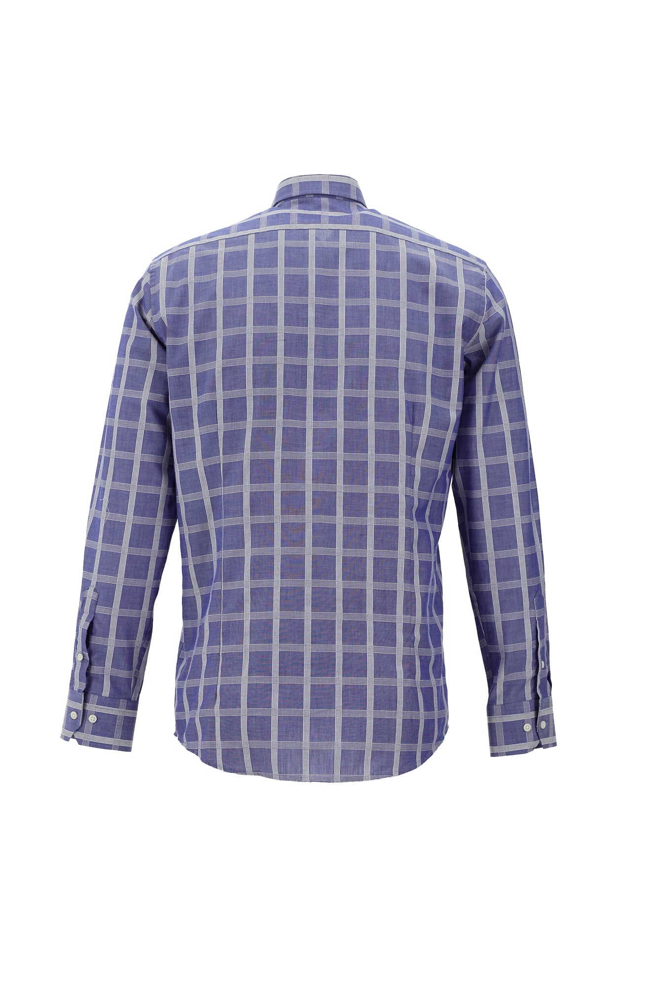 Açık Lacivert Uzun Kol Slim Fit Dar Kesim Ekose Spor Pamuk Gömlek