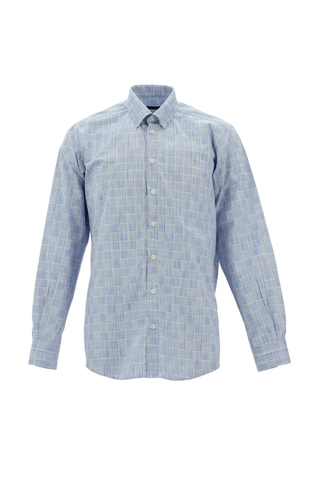 Mavi Uzun Kol Regular Fit Ekose Spor Pamuk Gömlek