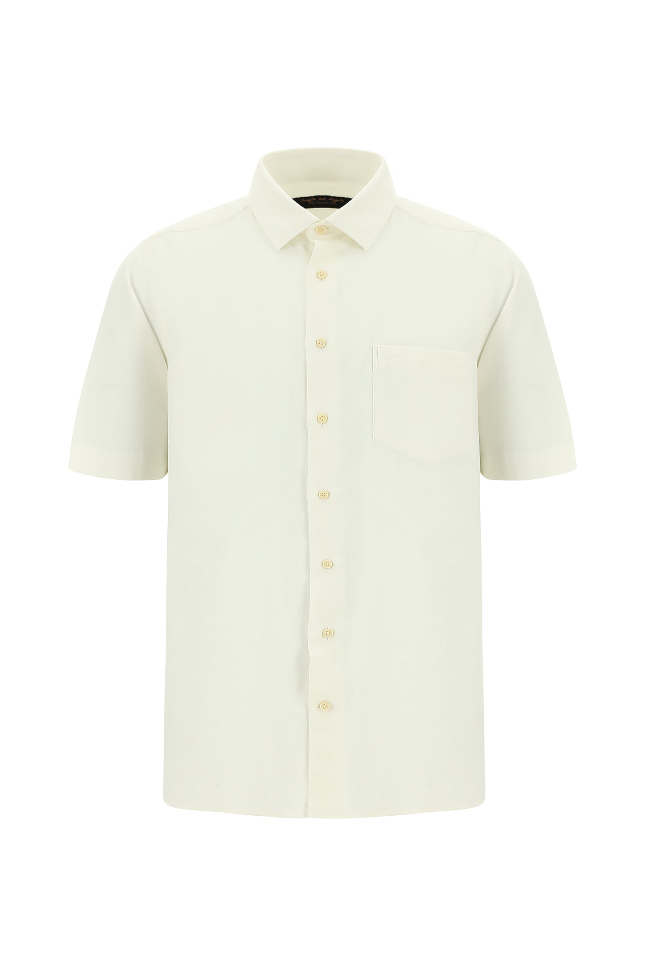 Ekru Kısa Kol Regular Fit Desenli Keten Gömlek