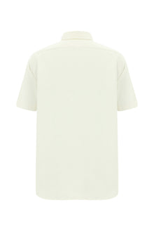 Ekru Kısa Kol Regular Fit Desenli Keten Gömlek