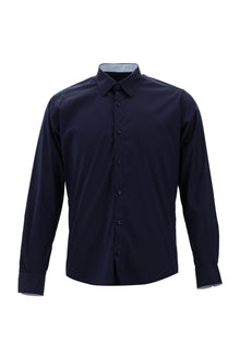 Koyu Lacivert Uzun Kol Slim Fit Dar Kesim Klasik Pamuklu Gömlek
