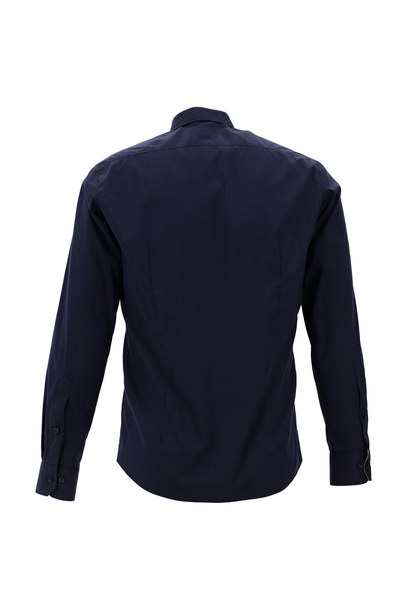 Koyu Lacivert Uzun Kol Slim Fit Dar Kesim Klasik Pamuklu Gömlek