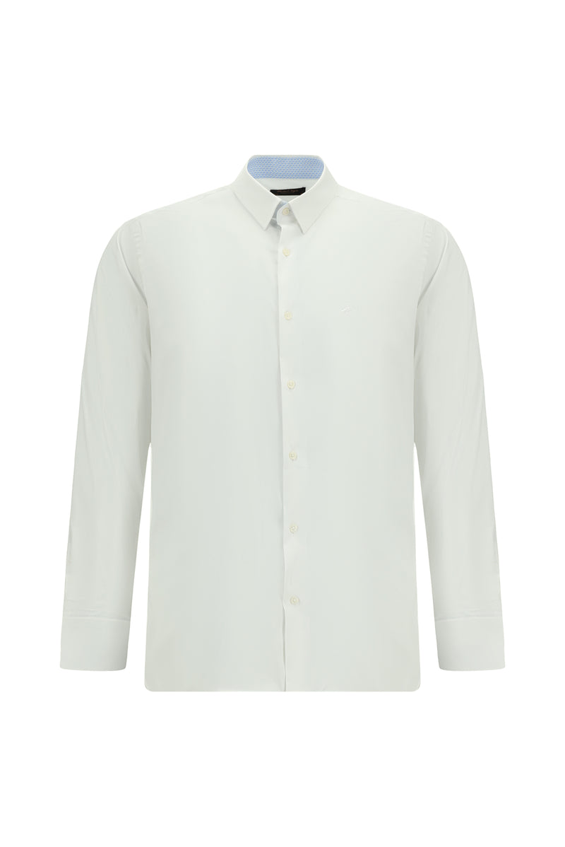 Beyaz Uzun Kol Slim Fit Dar Kesim Klasik Pamuklu Gömlek