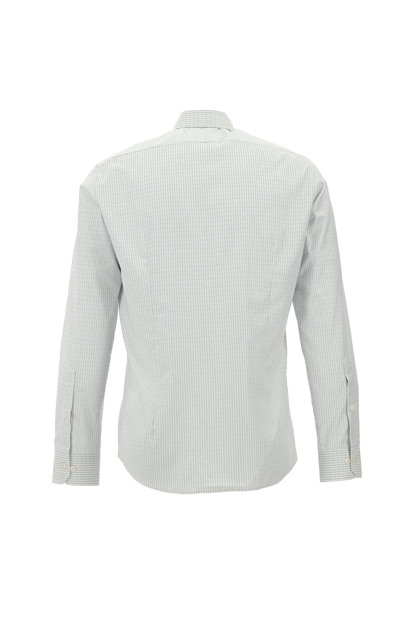 Orta Lacivert Uzun Kol Slim Fit Dar Kesim Çizgili Pamuk Gömlek