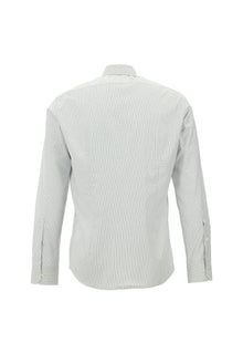 Orta Lacivert Uzun Kol Slim Fit Dar Kesim Çizgili Pamuk Gömlek