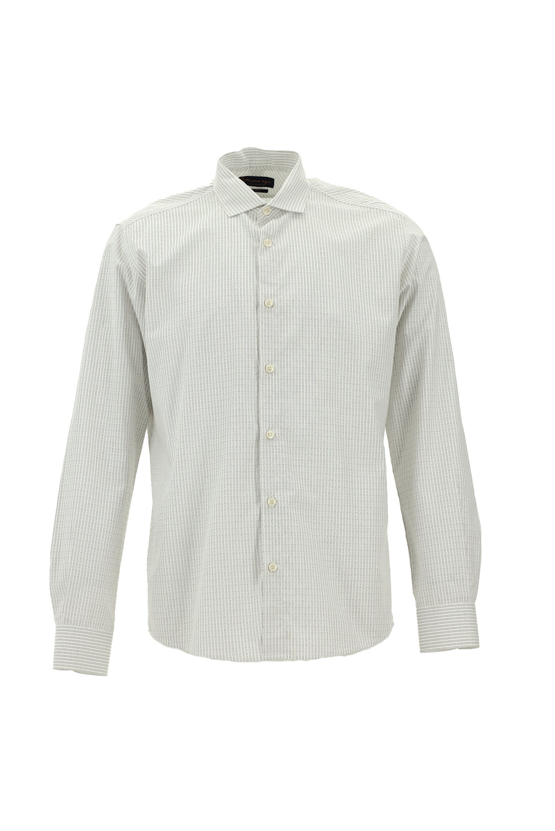 Koyu Kahve Uzun Kol Slim Fit Dar Kesim Çizgili Pamuk Gömlek
