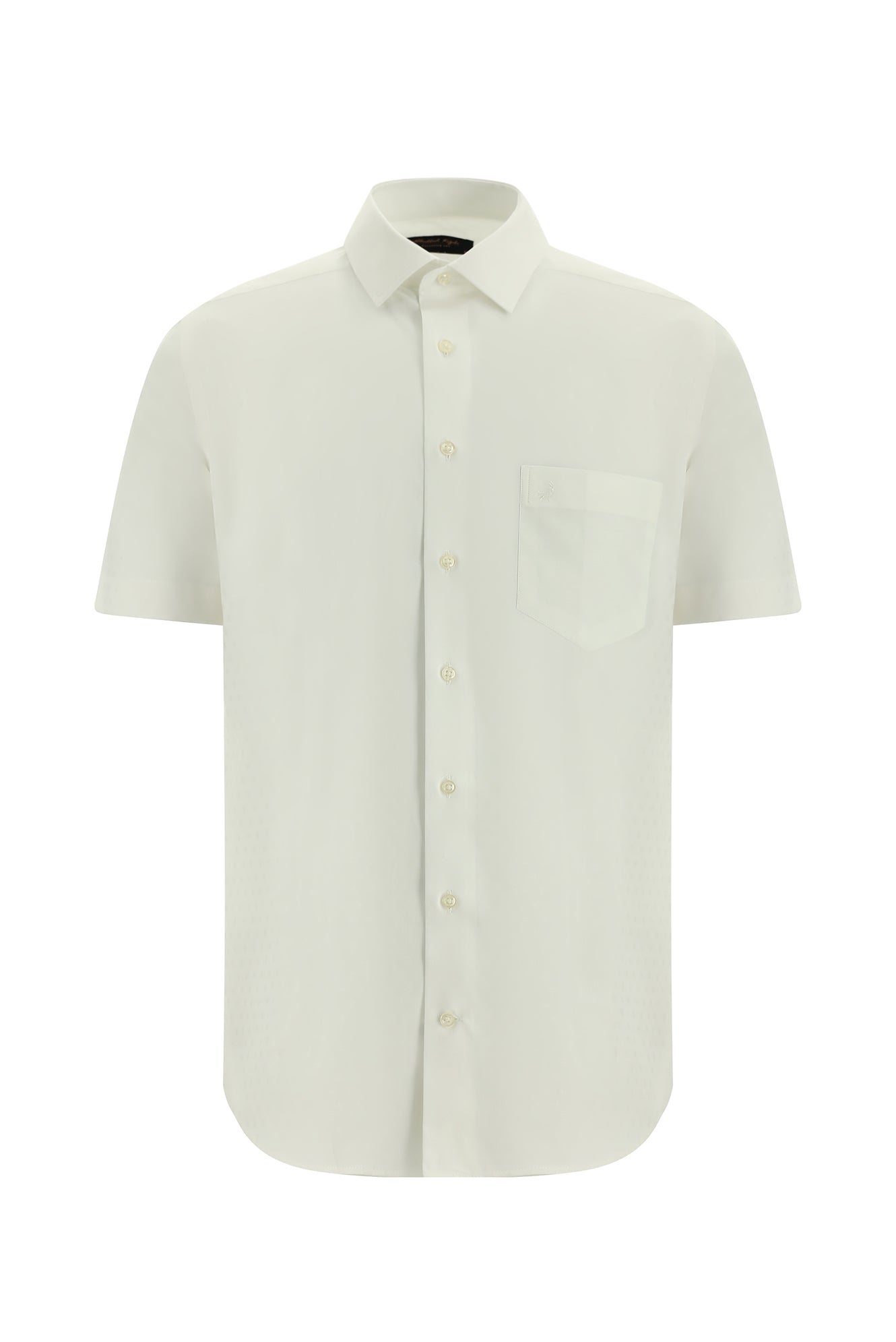 Beyaz Kısa Kol Slim Fit Dar Kesim Desenli Pamuk Gömlek