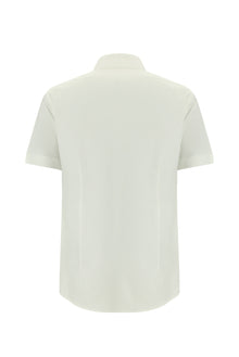 Beyaz Kısa Kol Slim Fit Dar Kesim Desenli Pamuk Gömlek