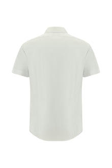 Beyaz Kısa Kol Slim Fit Dar Kesim Desenli Pamuk Gömlek