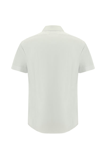 Beyaz Kısa Kol Slim Fit Dar Kesim Desenli Pamuk Gömlek