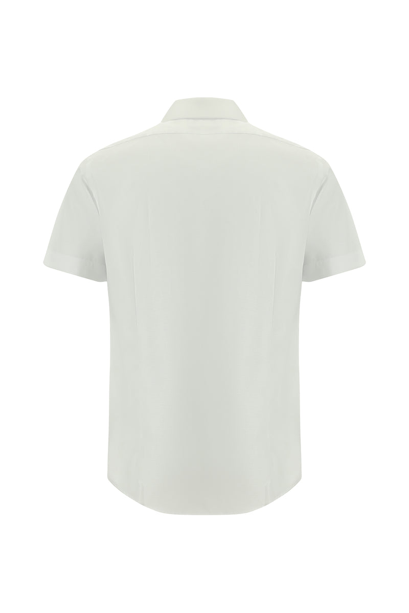 Beyaz Kısa Kol Slim Fit Dar Kesim Desenli Pamuk Gömlek