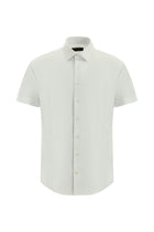 Beyaz Kısa Kol Slim Fit Dar Kesim Desenli Pamuk Gömlek