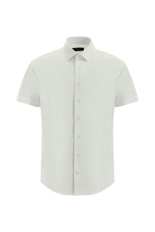 Beyaz Kısa Kol Slim Fit Dar Kesim Desenli Pamuk Gömlek