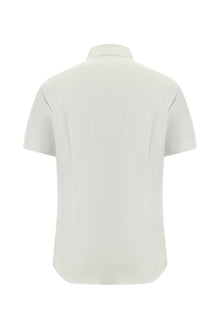 Beyaz Kısa Kol Slim Fit Dar Kesim Desenli Pamuk Gömlek