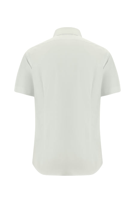 Beyaz Kısa Kol Slim Fit Dar Kesim Desenli Pamuk Gömlek