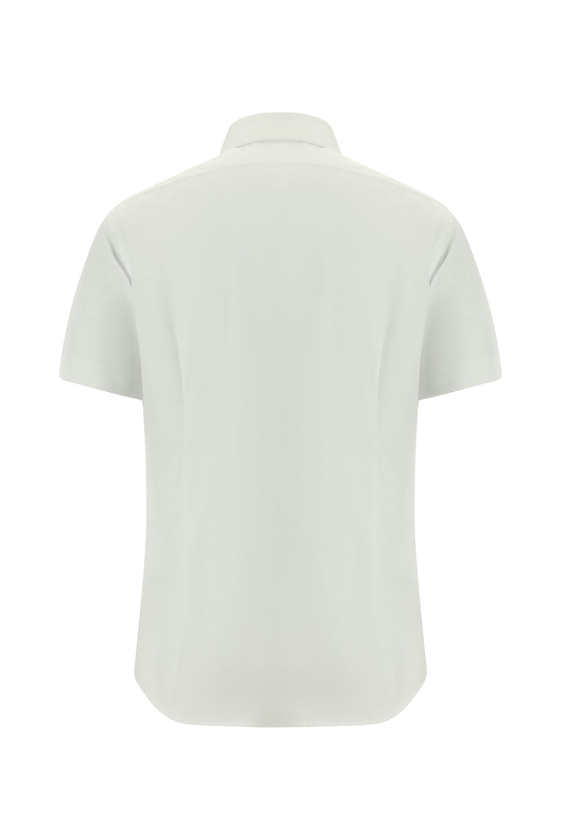 Beyaz Kısa Kol Slim Fit Dar Kesim Desenli Pamuk Gömlek