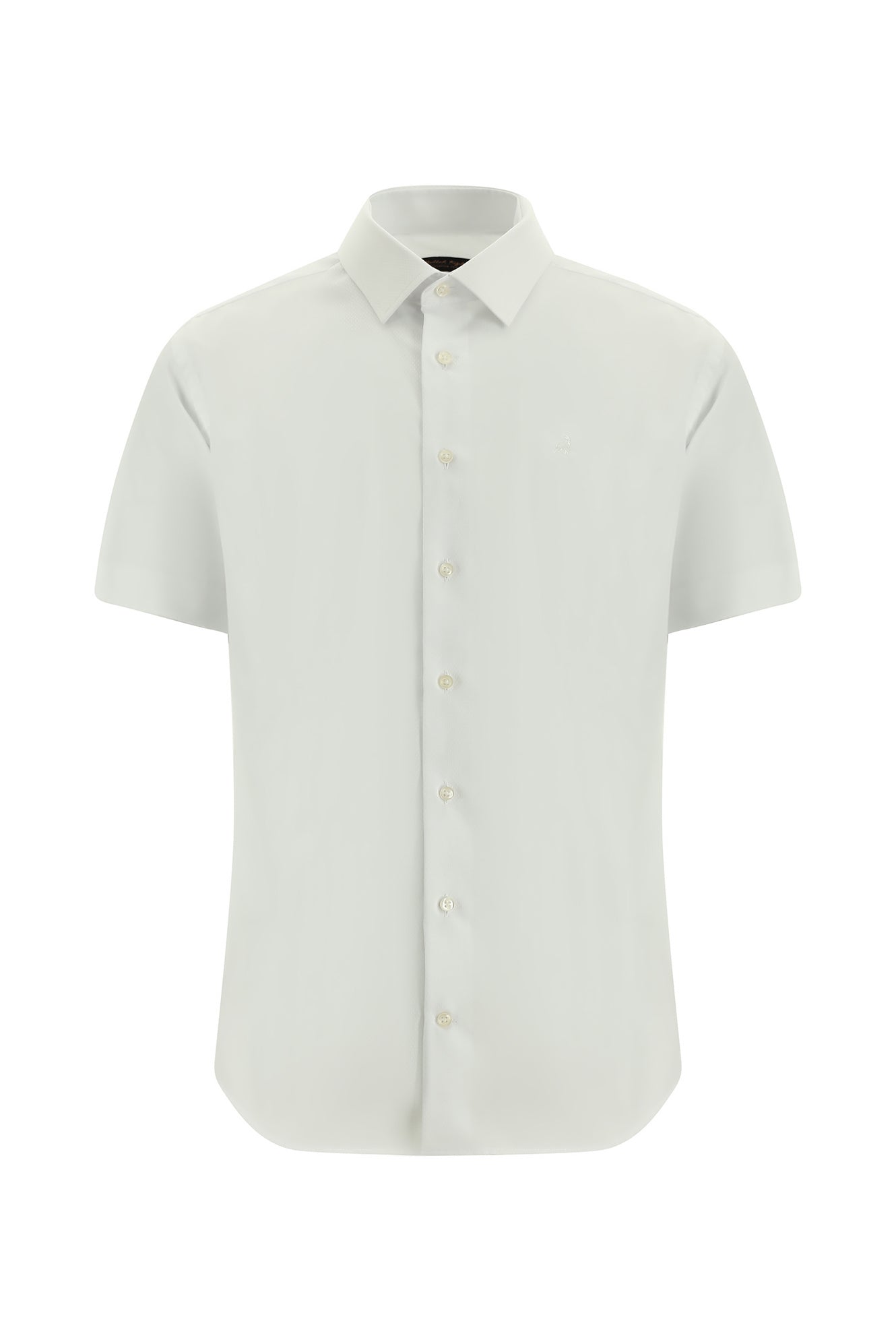 Beyaz Kısa Kol Slim Fit Dar Kesim Desenli Pamuk Gömlek