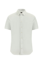 Beyaz Kısa Kol Slim Fit Dar Kesim Desenli Pamuk Gömlek