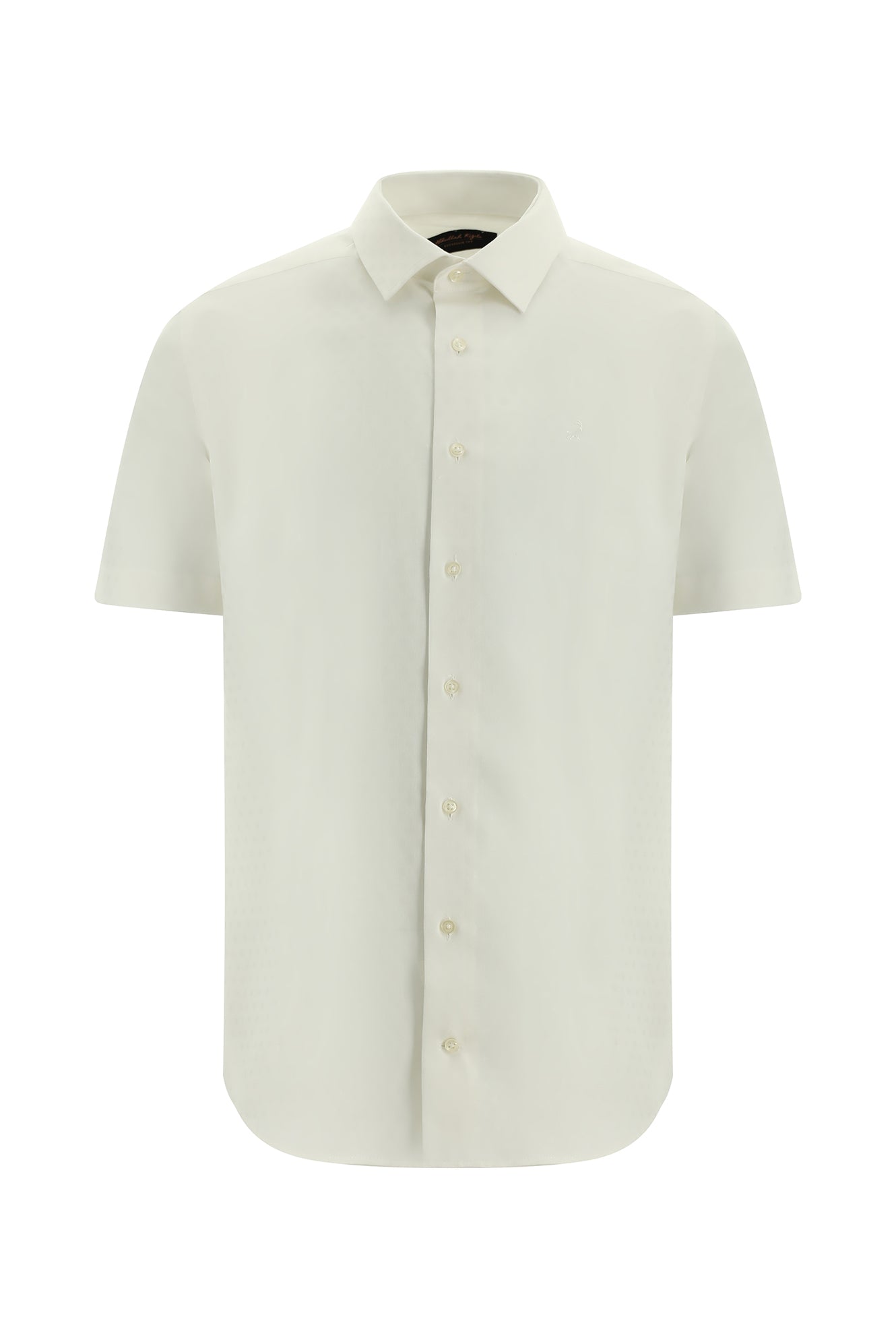 Beyaz Kısa Kol Slim Fit Dar Kesim Desenli Pamuk Gömlek