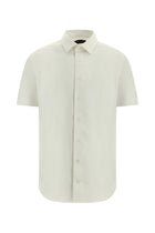 Beyaz Kısa Kol Slim Fit Dar Kesim Desenli Pamuk Gömlek