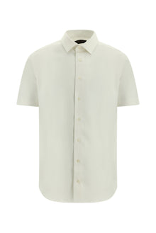 Beyaz Kısa Kol Slim Fit Dar Kesim Desenli Pamuk Gömlek