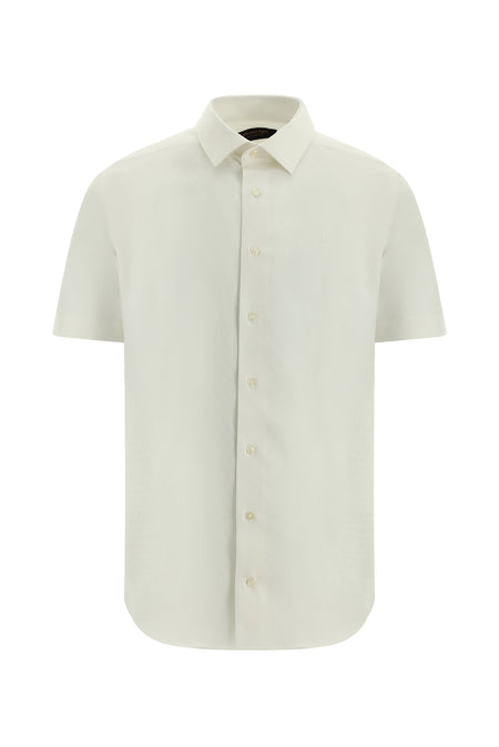 Beyaz Kısa Kol Slim Fit Dar Kesim Desenli Pamuk Gömlek