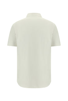 Beyaz Kısa Kol Slim Fit Dar Kesim Desenli Pamuk Gömlek