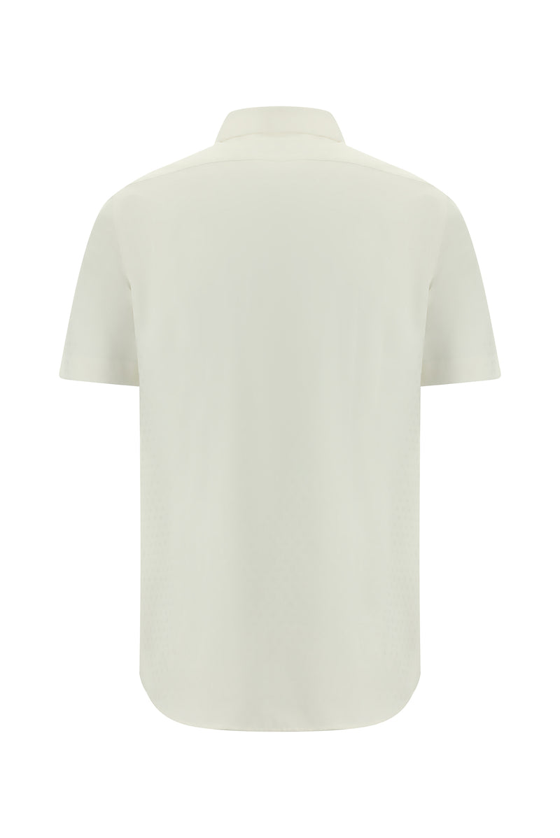 Beyaz Kısa Kol Slim Fit Dar Kesim Desenli Pamuk Gömlek