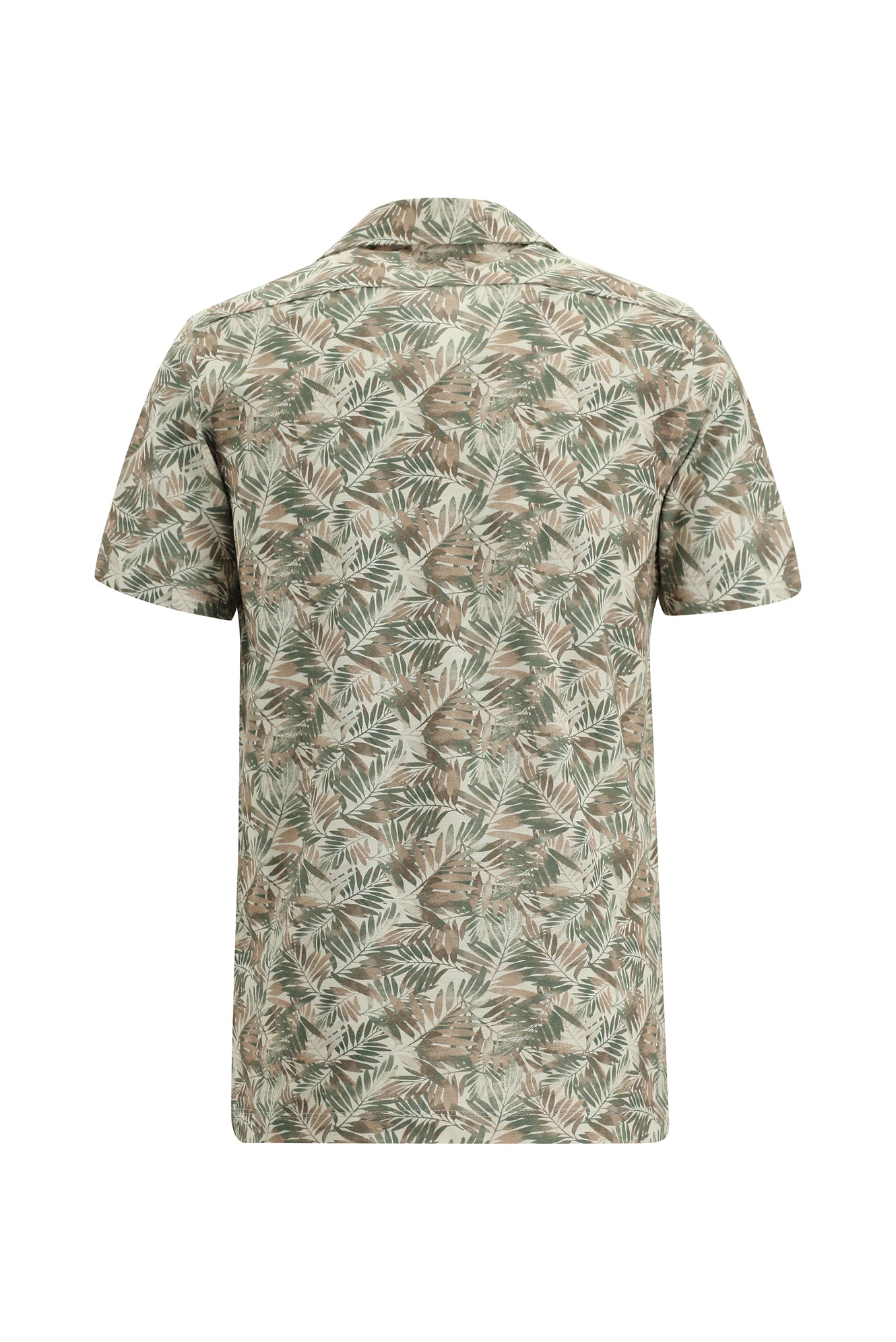 Açık Bej Kısa Kol Slim Fit Dar Kesim Baskılı Spor Pamuk Gömlek