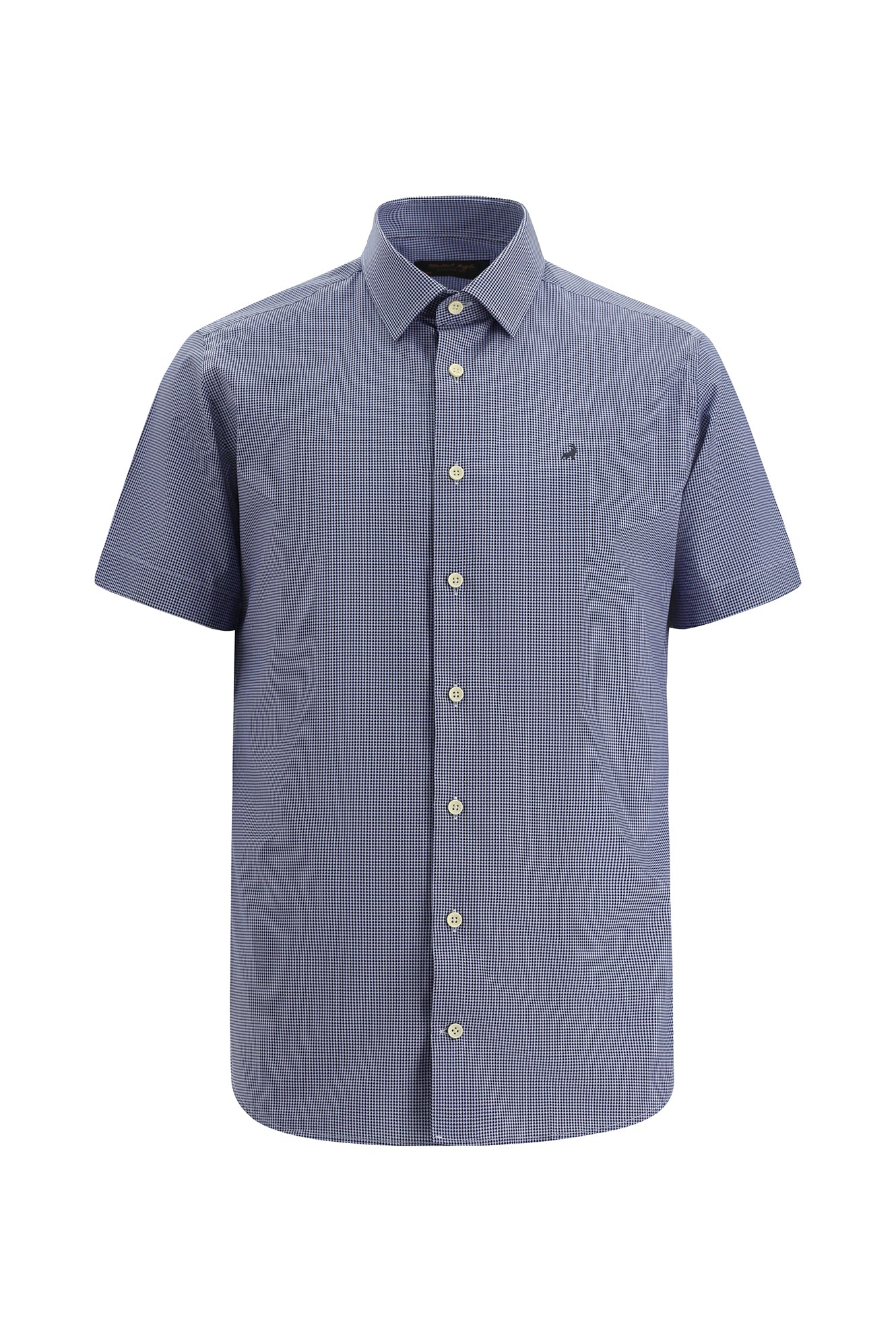 Koyu Lacivert Kısa Kol Slim Fit Dar Kesim Desenli Pamuk Gömlek