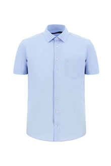 Açık Mavi Kısa Kol Slim Fit Dar Kesim Pamuk Gömlek