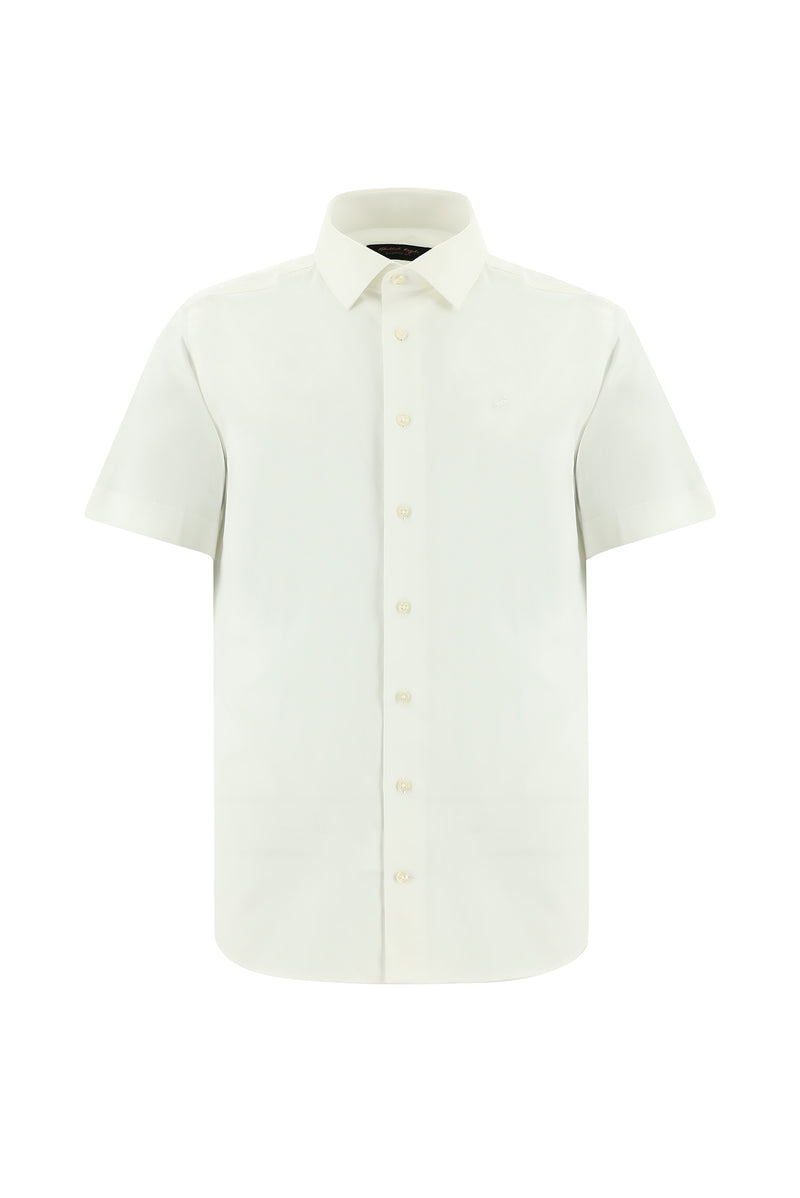 Beyaz Kısa Kol Slim Fit Dar Kesim Pamuk Gömlek