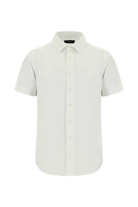 Beyaz Kısa Kol Slim Fit Dar Kesim Pamuk Gömlek