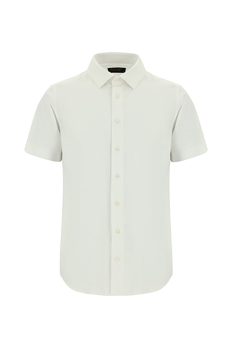 Beyaz Kısa Kol Slim Fit Dar Kesim Pamuk Gömlek