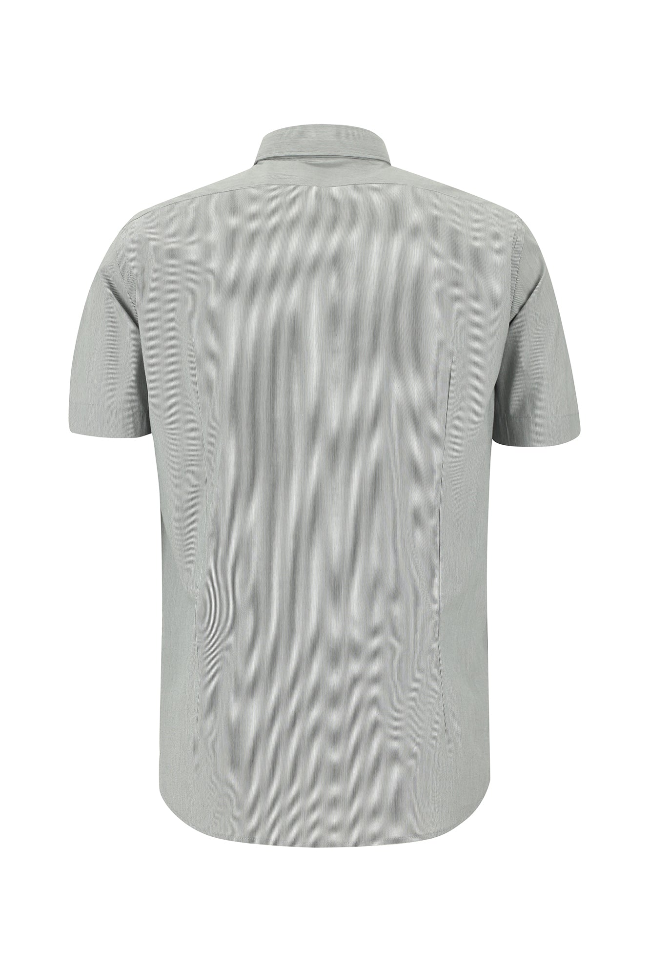 Koyu Füme Kısa Kol Slim Fit Dar Kesim Çizgili Pamuklu Gömlek