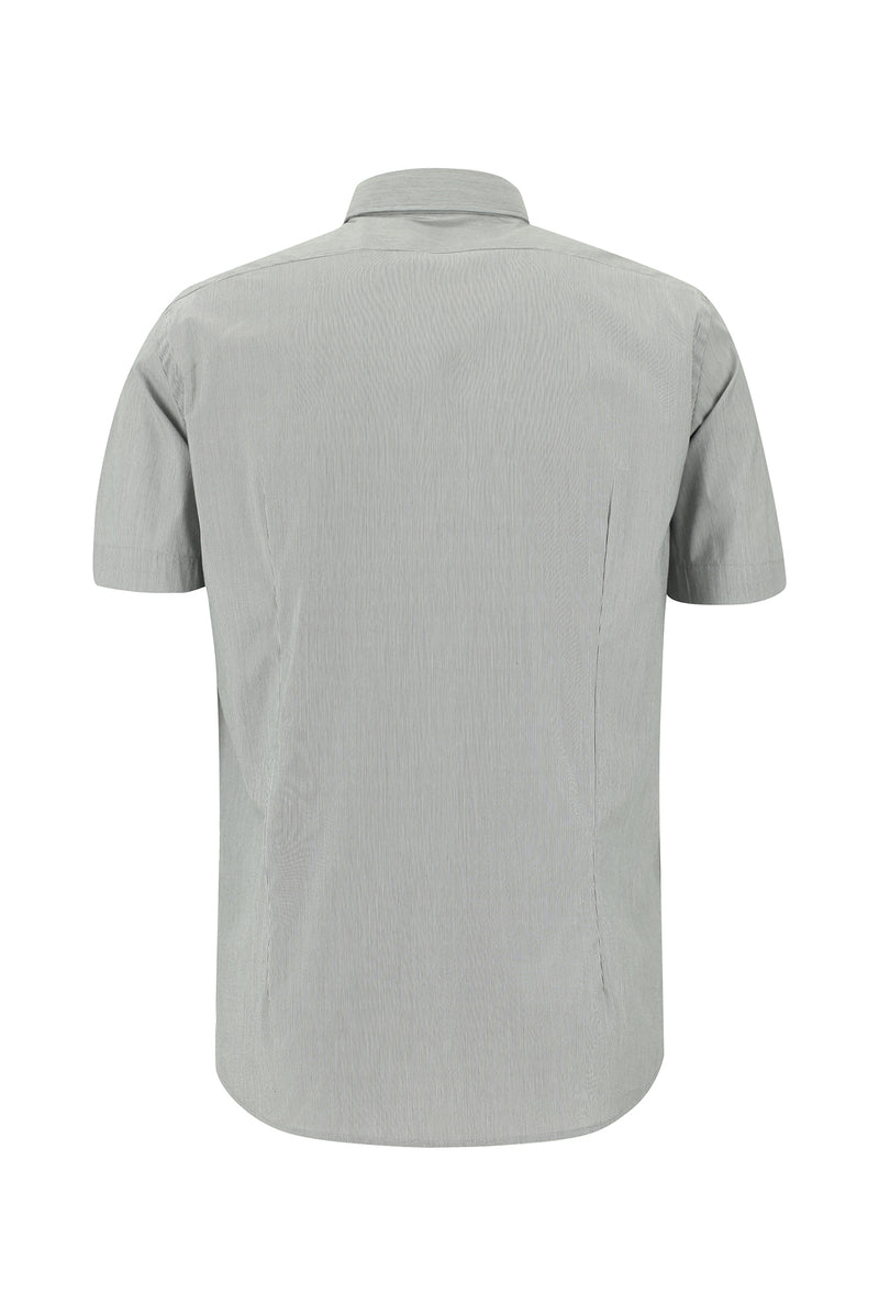 Koyu Füme Kısa Kol Slim Fit Dar Kesim Çizgili Pamuklu Gömlek