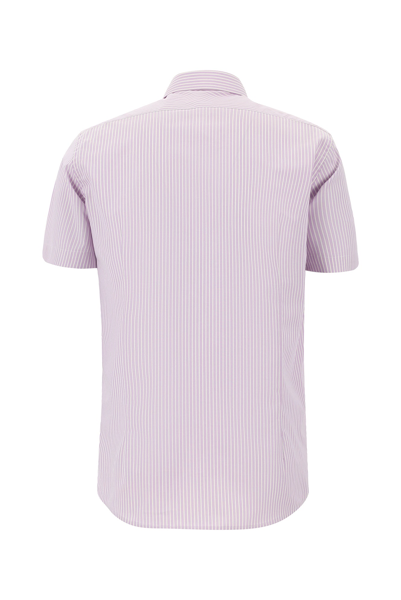 Lila Kısa Kol Slim Fit Dar Kesim Çizgili Pamuk Gömlek